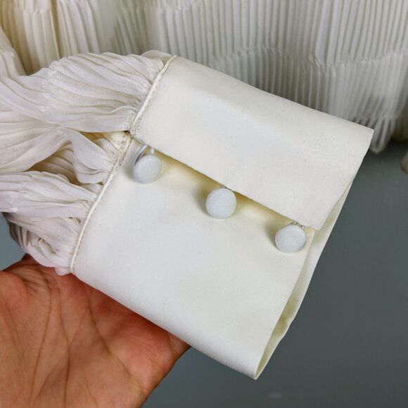 House of Harlow Revolve Piper Blouse Ivory Long Sleeve Sheer Ruffle Pleat Top L - Picture 6 of 13